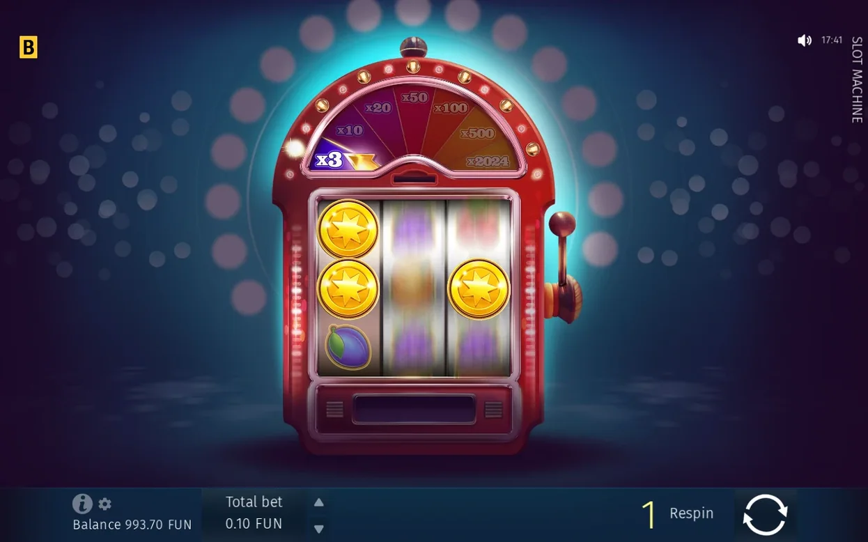 Bonus respin: kolo kaže x3, trije zlati zvezdni kovanci obtičijo na mreži, prikazan še 1 respin.