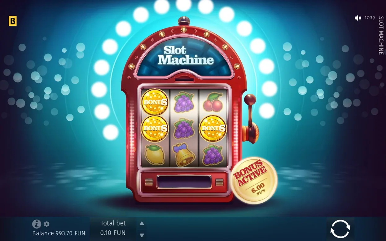 Na mreži so pristali trije Bonus kovanci, gumb se spremeni v Bonus Active 6.00 FUN, balans 993.70 FUN.